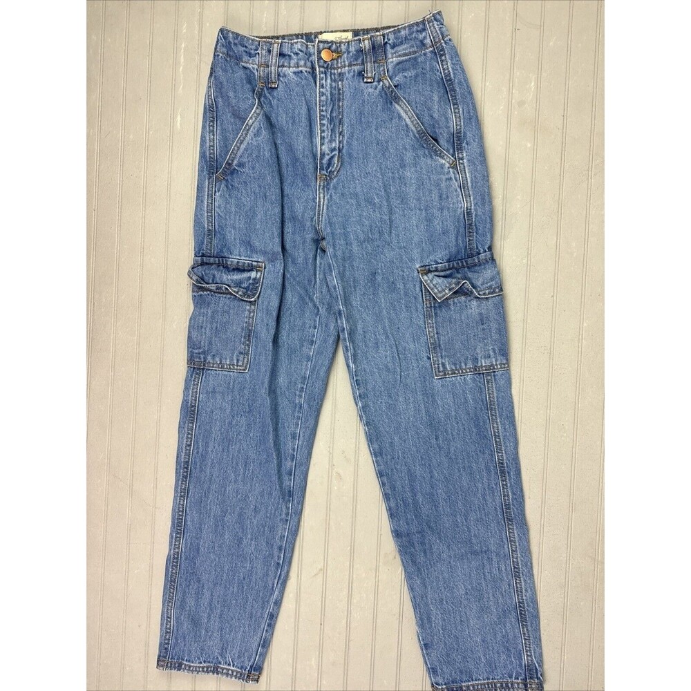 Universal Thread Size 0 Womens Jeans Boyfriend Cotton Cargo Pockets High Rise